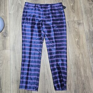 NWT Banana Republic Ryan Navy Blue Purple Striped Satin Trouser Pants Size 6S